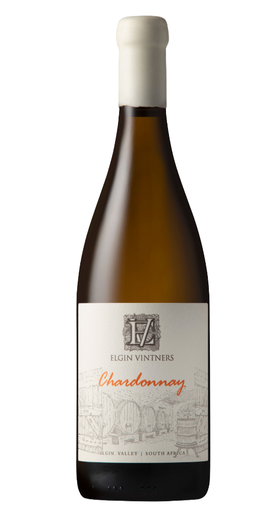 Bottle of Elgin Vintners Chardonnay 2025 with a white background